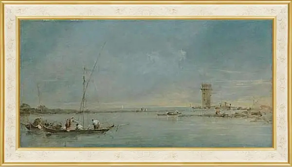 Картина в раме - View of the Venetian Lagoon with the Tower of Malghera. Франческо Гварди
