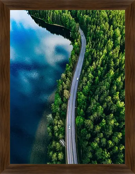 Картина в раме - Дорога вдоль водоёма