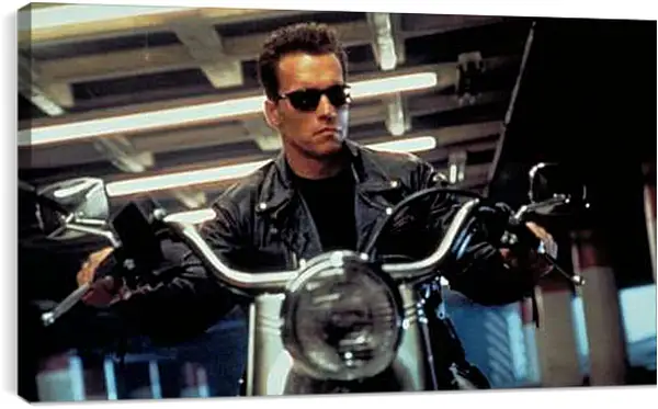 Постер на подрамнике - Арнольд Шварценеггер. Мотоцикл. Очки. Терминатор 2