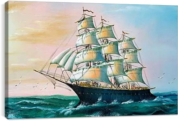 Постер на подрамнике - Парусный корабль в море
