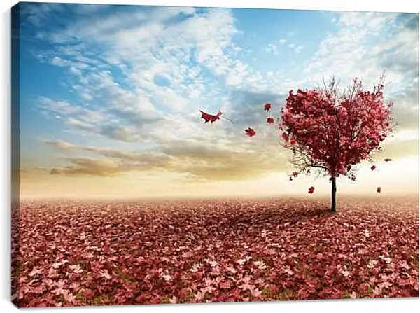 Постер на подрамнике - Одинокое стоящее дерево в листве. Осень