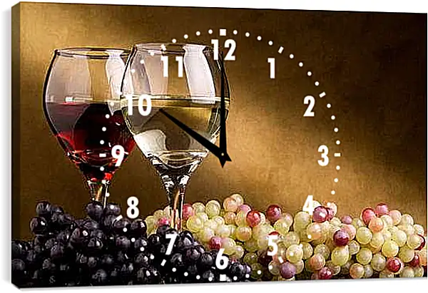Часы картина - Два бокала и виноград. Виноград и вино.