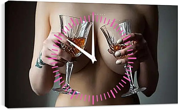 Часы картина - Девушка с двумя бокалами в руках
