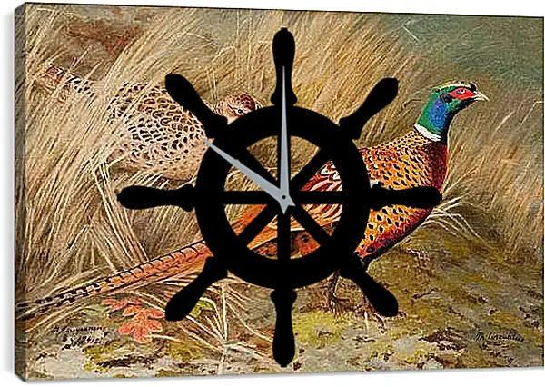 Часы картина - Пара фазанов