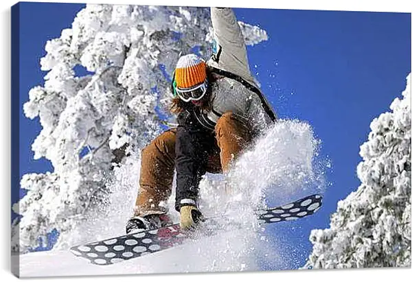 Постер на подрамнике - Прыжок рыжего сноубордиста