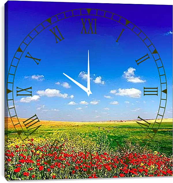 Часы картина - Поле цветов и небо