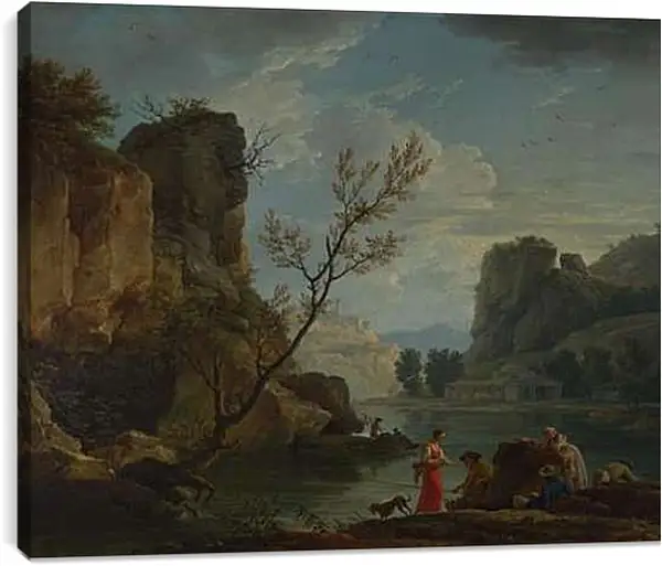 Постер на подрамнике - A River with Fishermen. Клод Жозеф Верне