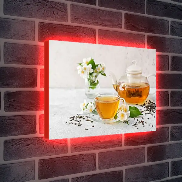 Лайтбокс световая панель - Чашечка чая на блюдце и чайничек. Жасминовое утро.