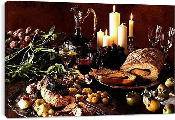 Постер на подрамнике - Еда и алкоголь. Натюрморт с ужином.