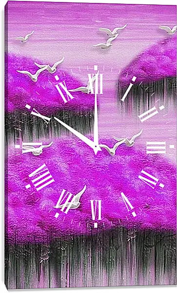 Часы картина - Птицы над цветами. Арт