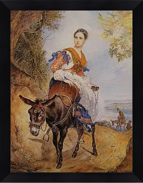 Картина в раме - Ольга Ферзен на ослике. Брюллов Карл Павлович