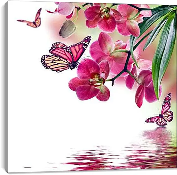 Постер на подрамнике - Розовые бабочки и орхидеи