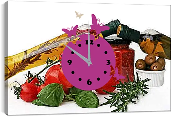 Часы картина - Томаты и оливки. Вкус Италии.