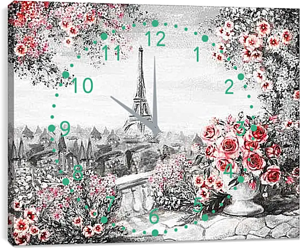Часы картина - Ваза с цветами