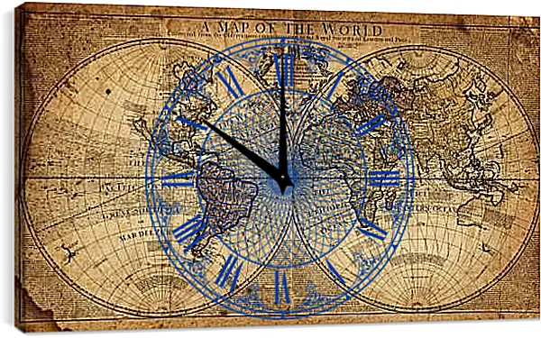 Часы картина - Историческая географическая карта мира