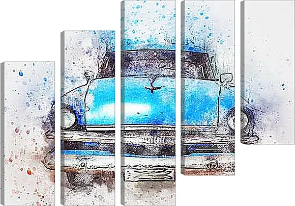 Модульная картина - Синий ретро кар