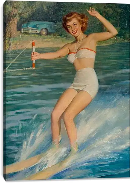 Постер на подрамнике - Рыжая девушка на водных лыжах