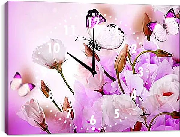 Часы картина - Бабочка на желтых цветках