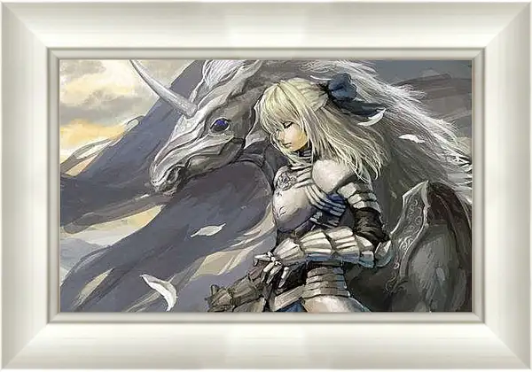 Картина в раме - Единорог и девушка