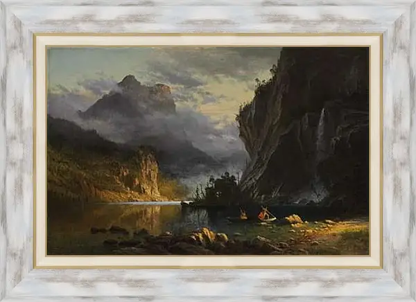 Картина в раме - Indians spear fishing. Альберт Бирштадт