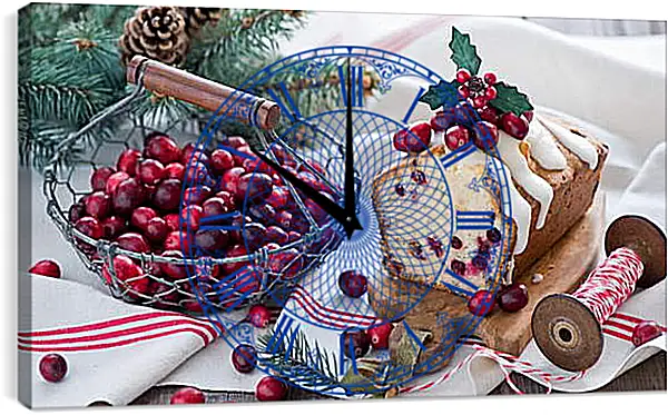 Часы картина - Вишня в железной корзинке и десерт с вишней