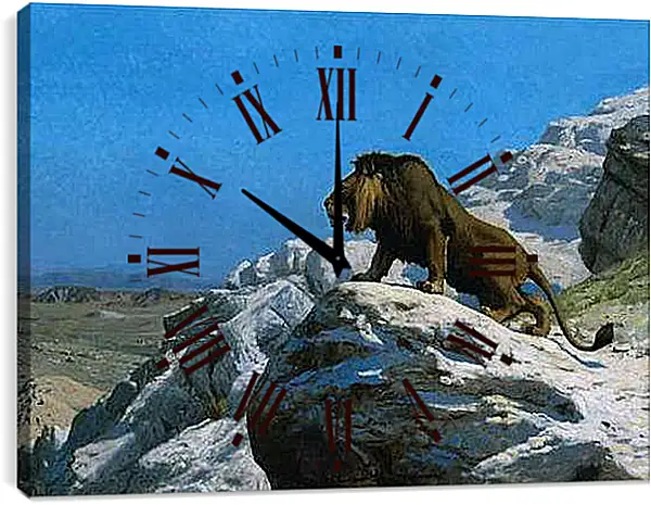 Часы картина - Настороженный лев. Жан-Леон Жером