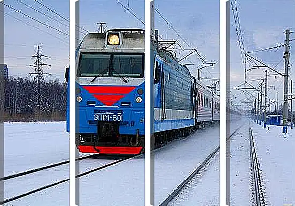 Модульная картина - Поеззд зимой