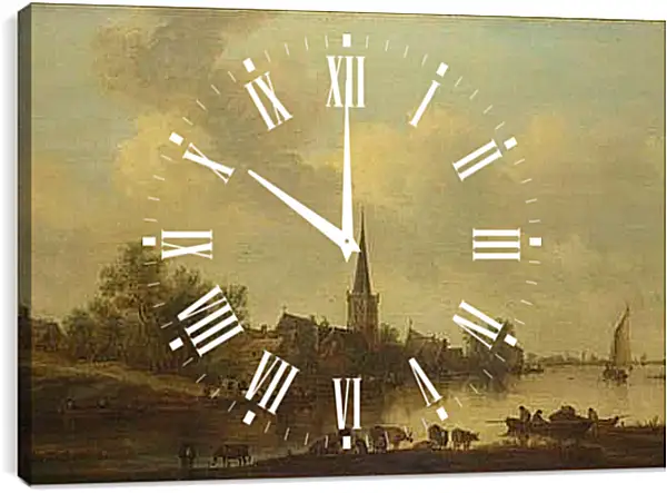 Часы картина - A River Landscape. Ян ван Гойен