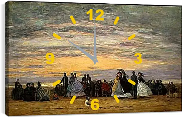 Часы картина - The Beach at Villerville. Эжен Буден
