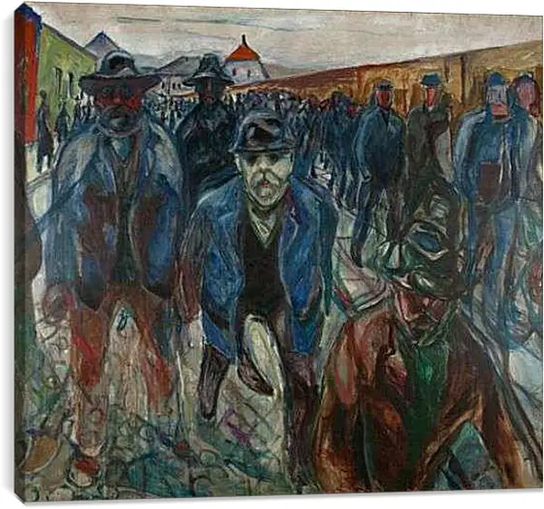 Постер на подрамнике - Workers on their Way Home. Эдвард Мунк