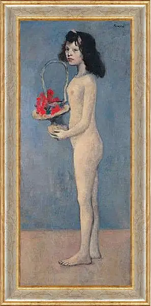 Картина в раме - Молодая девушка с цветочной корзиной. Пабло Пикассо