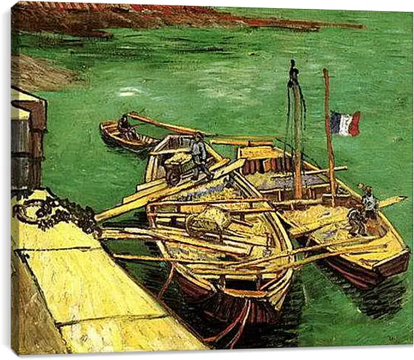 Постер на подрамнике - Quay with Men Unloading Sand Barges. Винсент Ван Гог