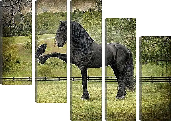 Модульная картина - Вороной конь и ворон