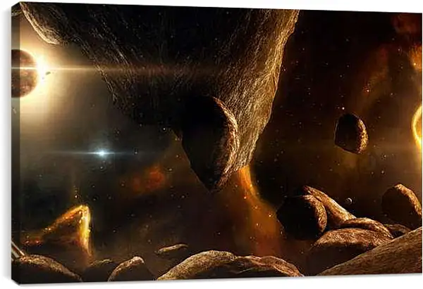 Постер на подрамнике - Планета и астероиды