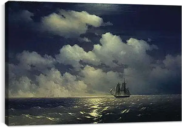 Постер на подрамнике - Бриг Меркурий после победы над двумя турецкими судами встречается с русской эскадрой. Иван Айвазовский