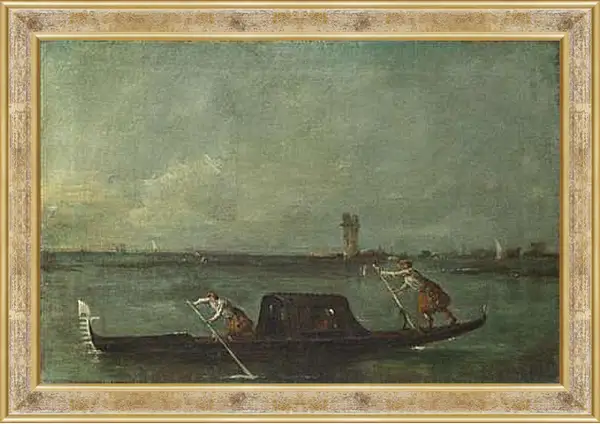 Картина в раме - A Gondola on the Lagoon near Mestre. Франческо Гварди