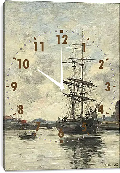 Часы картина - the boat on the river Current. Эжен Буден