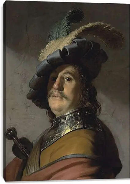 Постер на подрамнике - Портрет мужчины в горжете и берете с перьями. Рембрандт