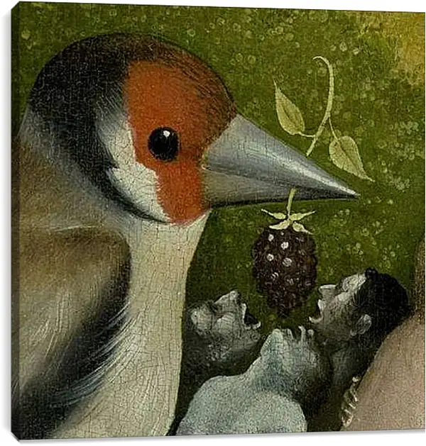 Постер на подрамнике - Bird feeding men. Иероним Босх