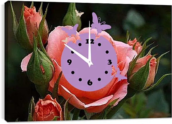 Часы картина - Розовые бутоны