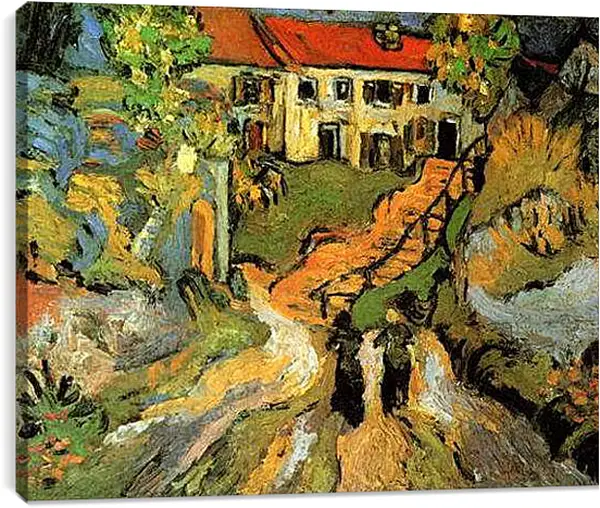 Постер на подрамнике - Village Street and Steps in Auvers with Two Figures. Винсент Ван Гог