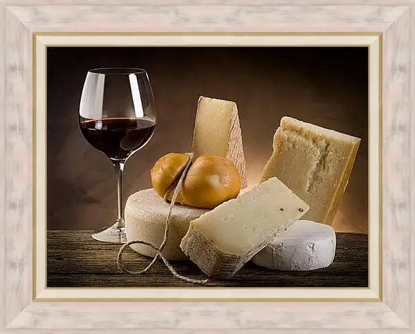 Картина в раме - Сыр и вино. Сырное Наслаждение.