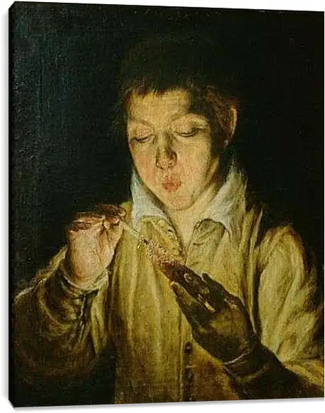 Постер на подрамнике - A Boy Blowing on an Ember to Light a Candle. Эль Греко