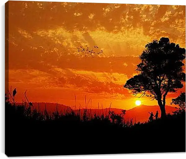 Постер на подрамнике - закат над холмами