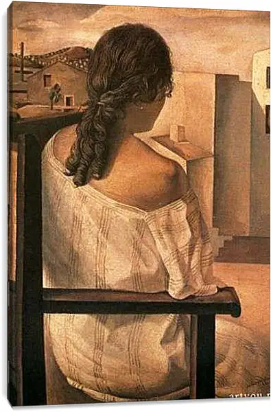 Постер на подрамнике - Сидящая девушка видел из тот назад. Сальвадор Дали