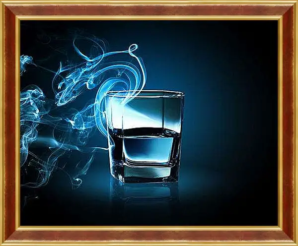 Картина в раме - Стакан с водой. Синий бриз.