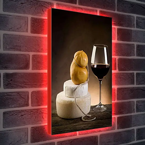 Лайтбокс световая панель - Бокал вина и сыр. Вкус и аромат.