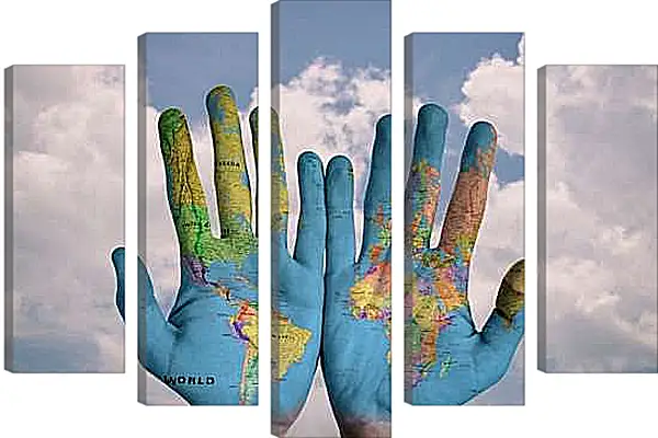 Модульная картина - Карта мира на ладонях