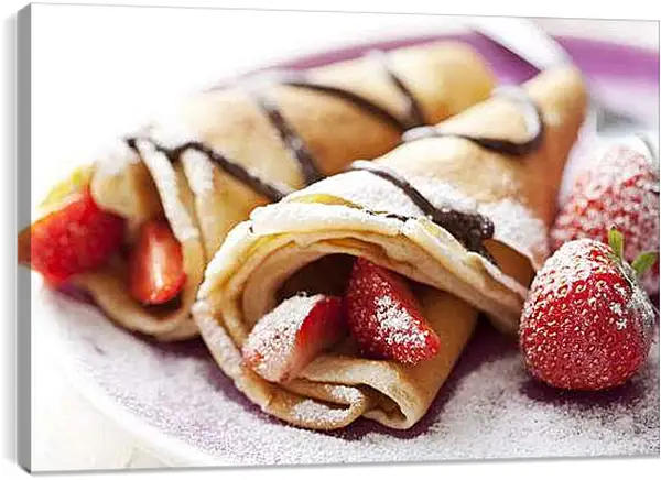 Постер на подрамнике - Блинчики с клубникой. Сладкое утро.