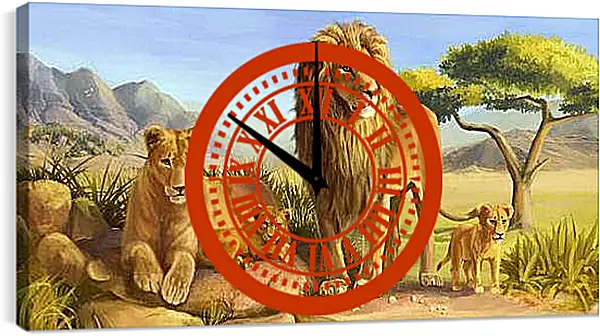 Часы картина - Семья львов